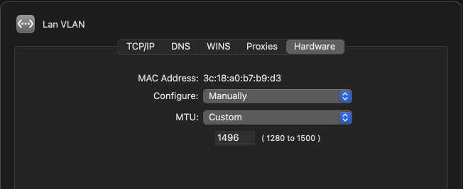 Macos virtual adapter MTU setting