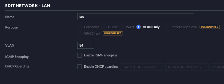 New Unifi network config